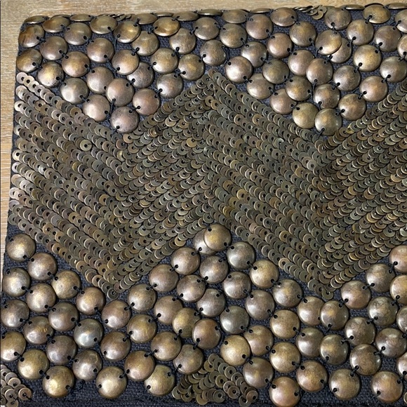 Ecoté Bronze Metal and Black Chevron Embellished Chain Clutch - Picture 7 of 10